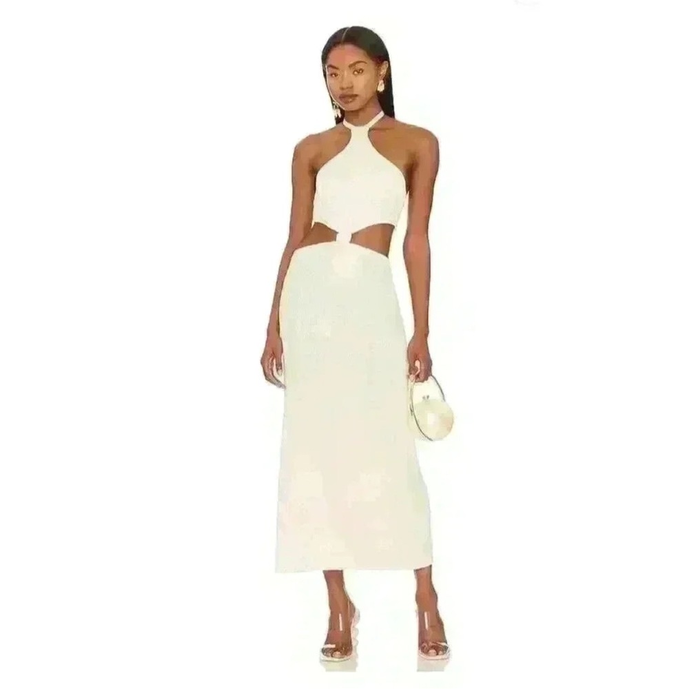Cult Gaia Ivory Knit Cameron Halter Dress Ribbed Size M
